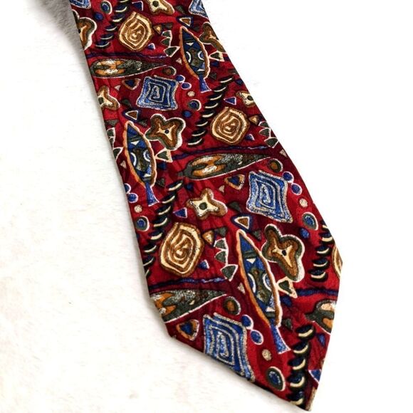 Vintage Men's Abstract Print 100% Silk Tie By Essentia - Picture 9 of 11